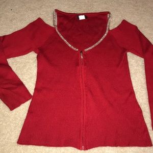Cold shoulder zipper sweater